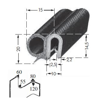 Kantenschutzprofil, Plattendicke: 1-4 mm BxH: 15x20 mm schwarz